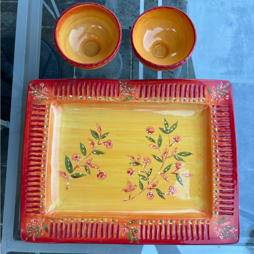 Ambiance Collections Orangella Large Rectangle Platter & 2 Footed Bowls-Set of 3